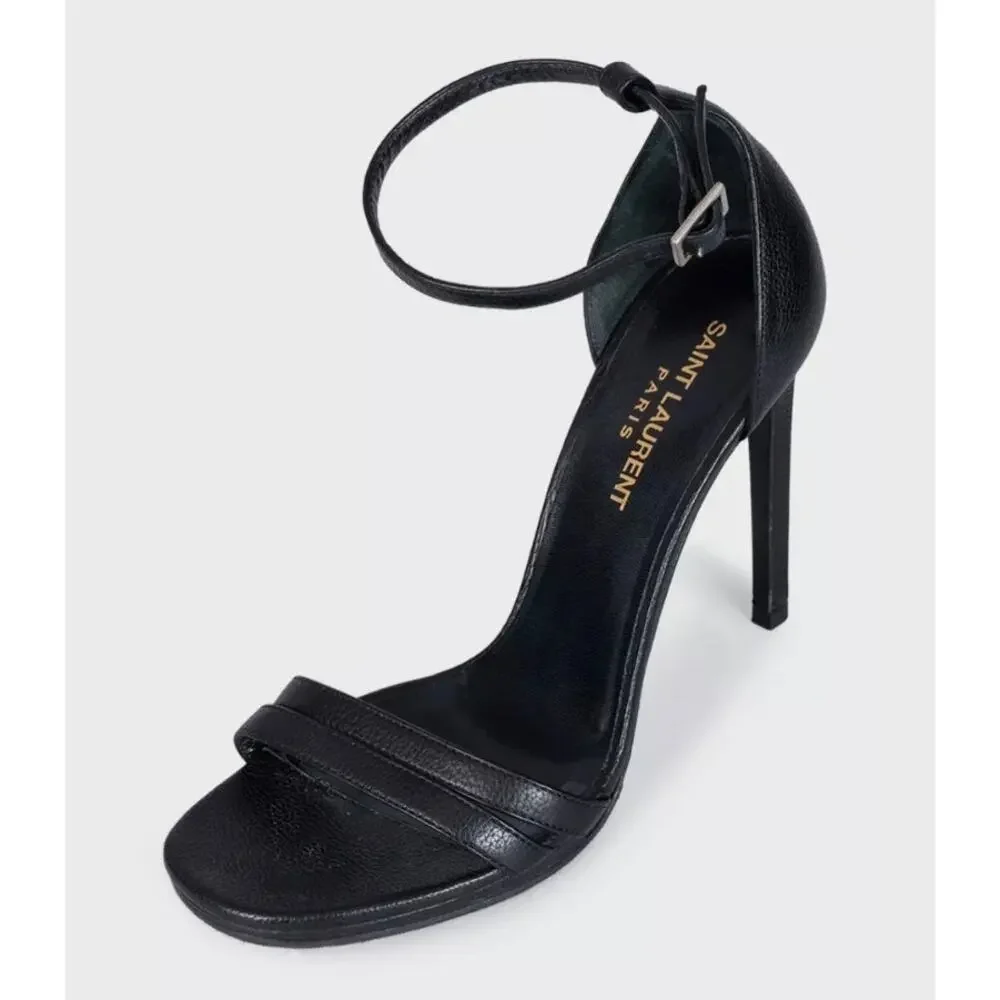 Saint Laurent Black Leather Tribute Heels Size 37 - Picture 2 of 5